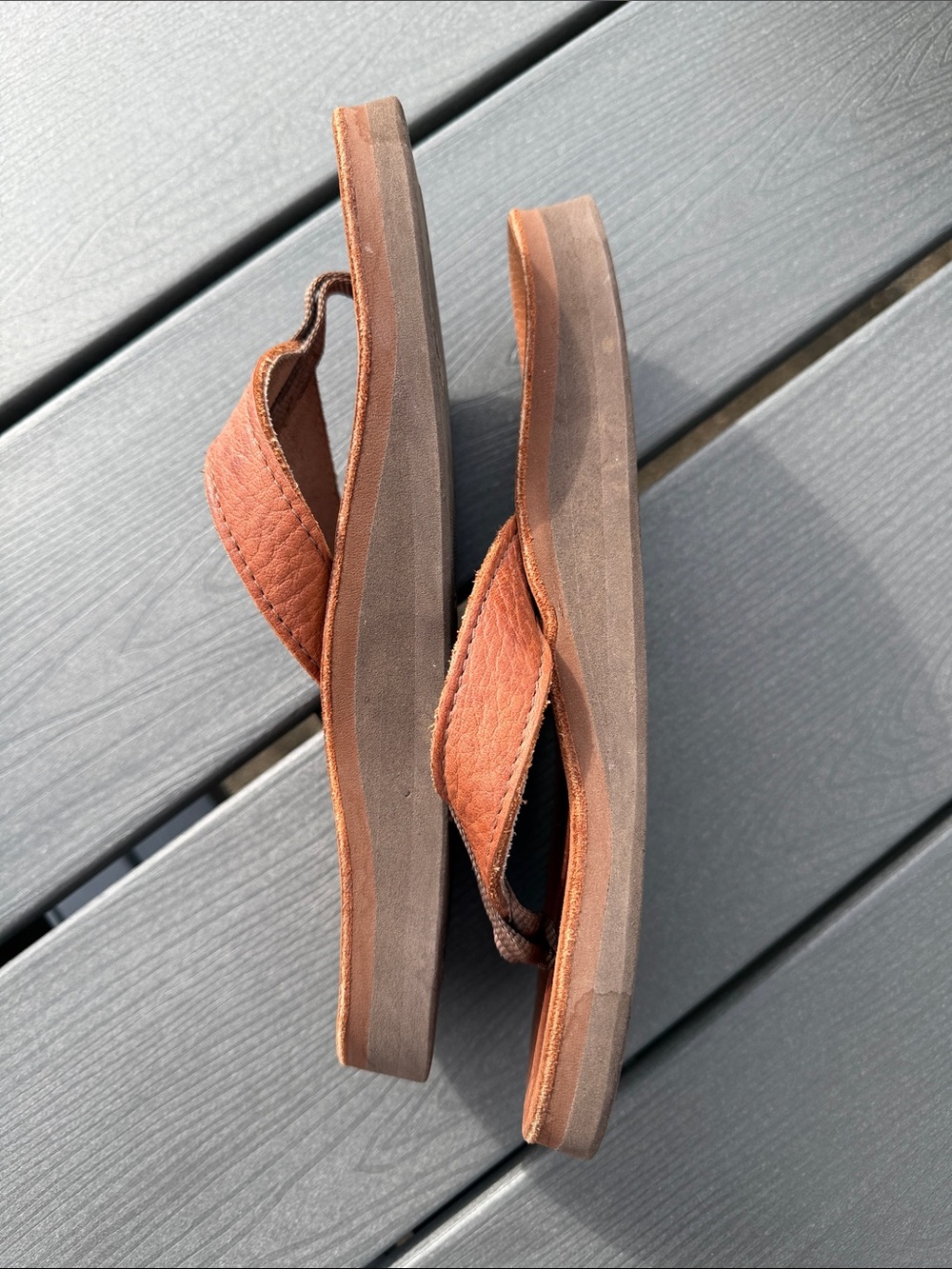 Men's Brown Leather Flip-Flop Sandals Vibram Soles - Picture 5 of 12